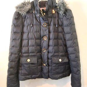 JUICY COUTURE | Women's Puffer Jacket Black Gold Size Large
